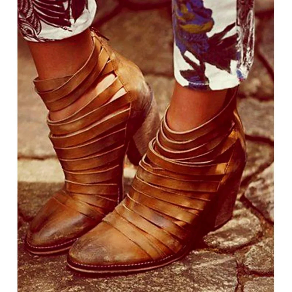 NEW Free People Hybrid Heel Boots Terracotta Tan Destroyed Leather Ankle Booties - Picture 3 of 12